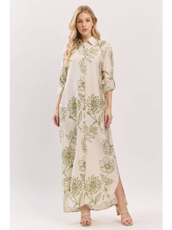 Pink Irene Wholesale - Wholesale Dress - Women's - Women Woven Floral Print Button-Down Maxi Dress22