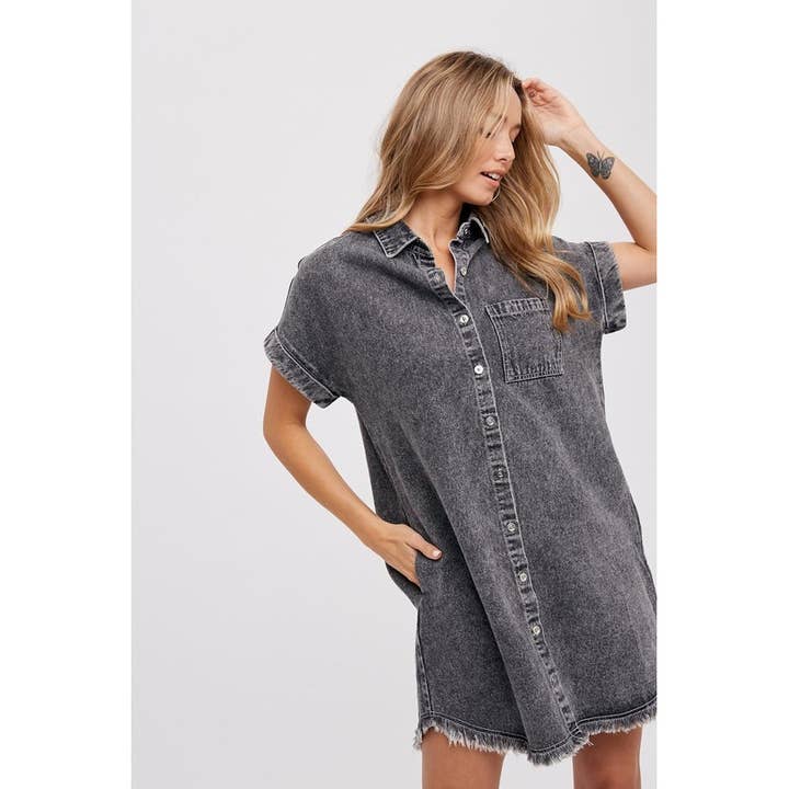 Pink Irene Wholesale – wholesale Klänning - Dam – SLITEN FÅLL DENIM SKJORTA KLÄNNING12