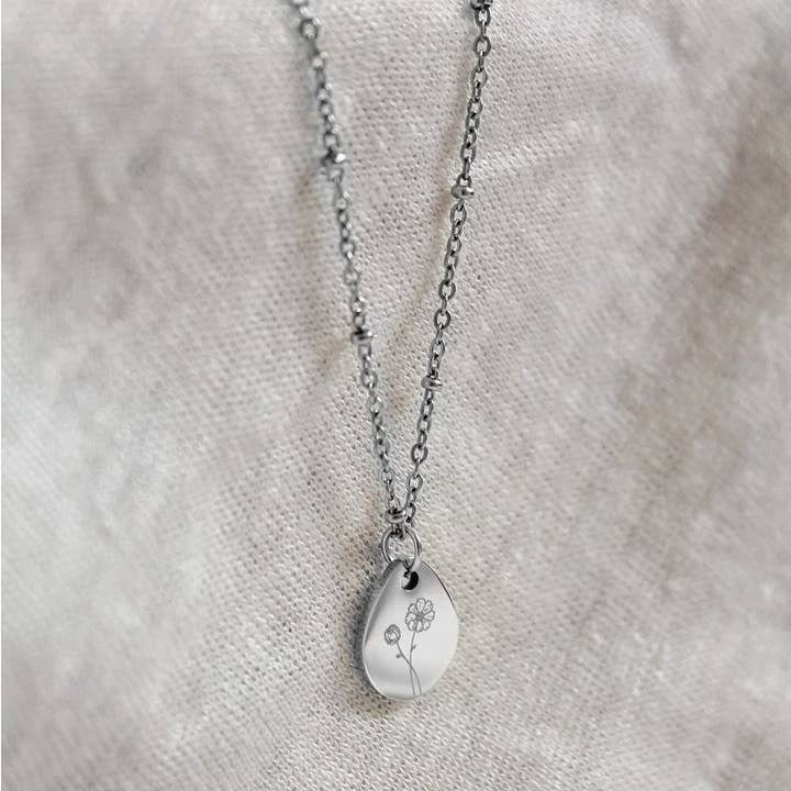 Silver Birth Flower Necklace (available per month) for wholesale by Saint Clairmont