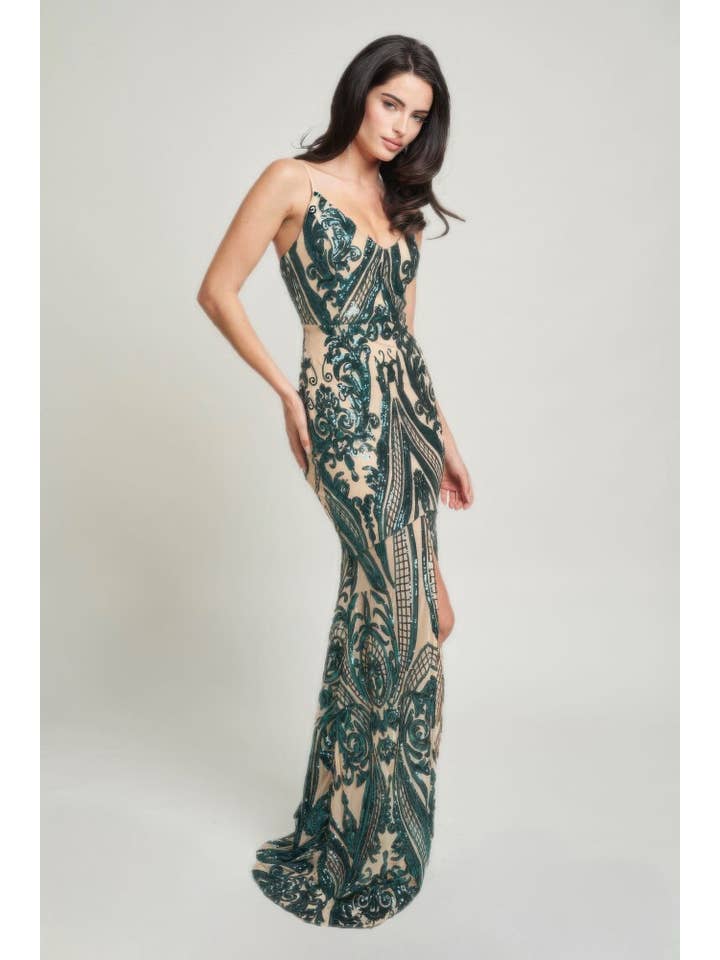 CC Wholesale Clothing - Wholesale Dress – Women's - Spaghetti Strap Art Deco Sequins Maxi Dress5