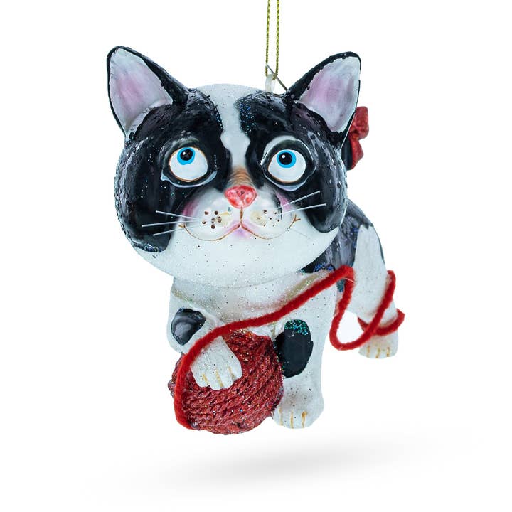 BestPysanky - Venta al por mayor Adornos - Adorno de cristal con forma de gato enredado con bola de lana