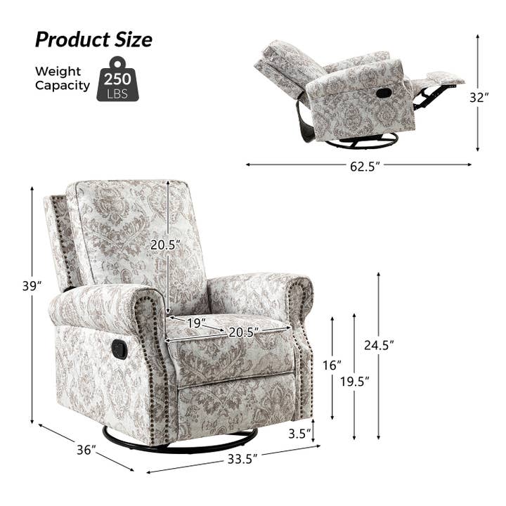 Karat Home - Wholesale Chair - Kaspar Manual Swivel Glider Recliner14