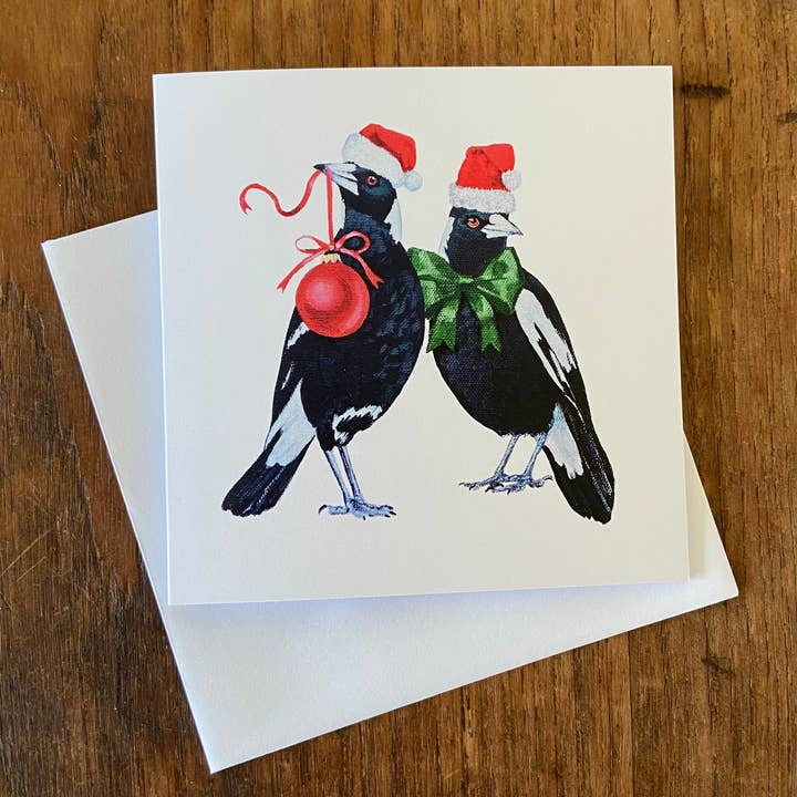 Lucinda Cotter Art - Wholesale Christmas card - Festive Magpie Pair Premium Christmas Card