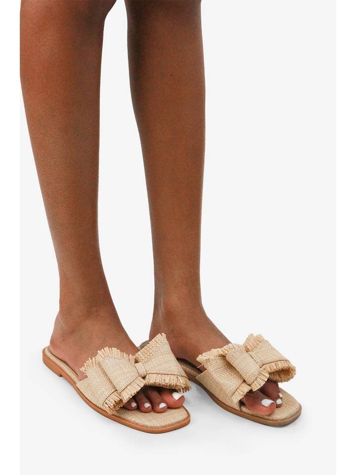 Lemonade Shoes - Wholesale Sandals - Women's - RESORT STAY - Raffia Bow Sandals, Beach Slide, Summer Flat20