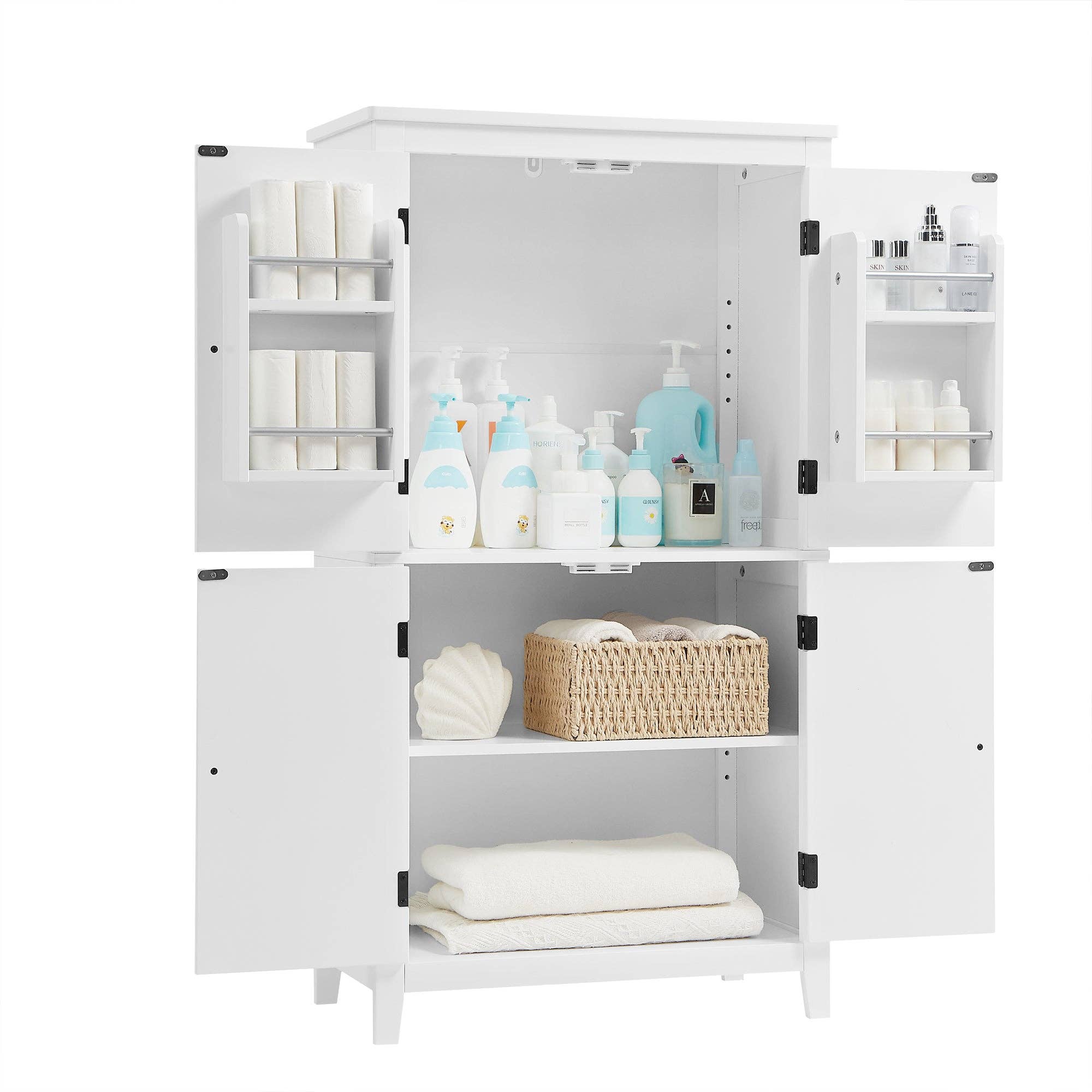 Orange County Decor - Wholesale Cabinet - Elegant Bathroom Floor Storage Cabinet, Bathroom Storage Unit, Freestanding Cabinet With 4 Doors, Adjustable Shelves, Adaptable Shelves, White White Mdf10