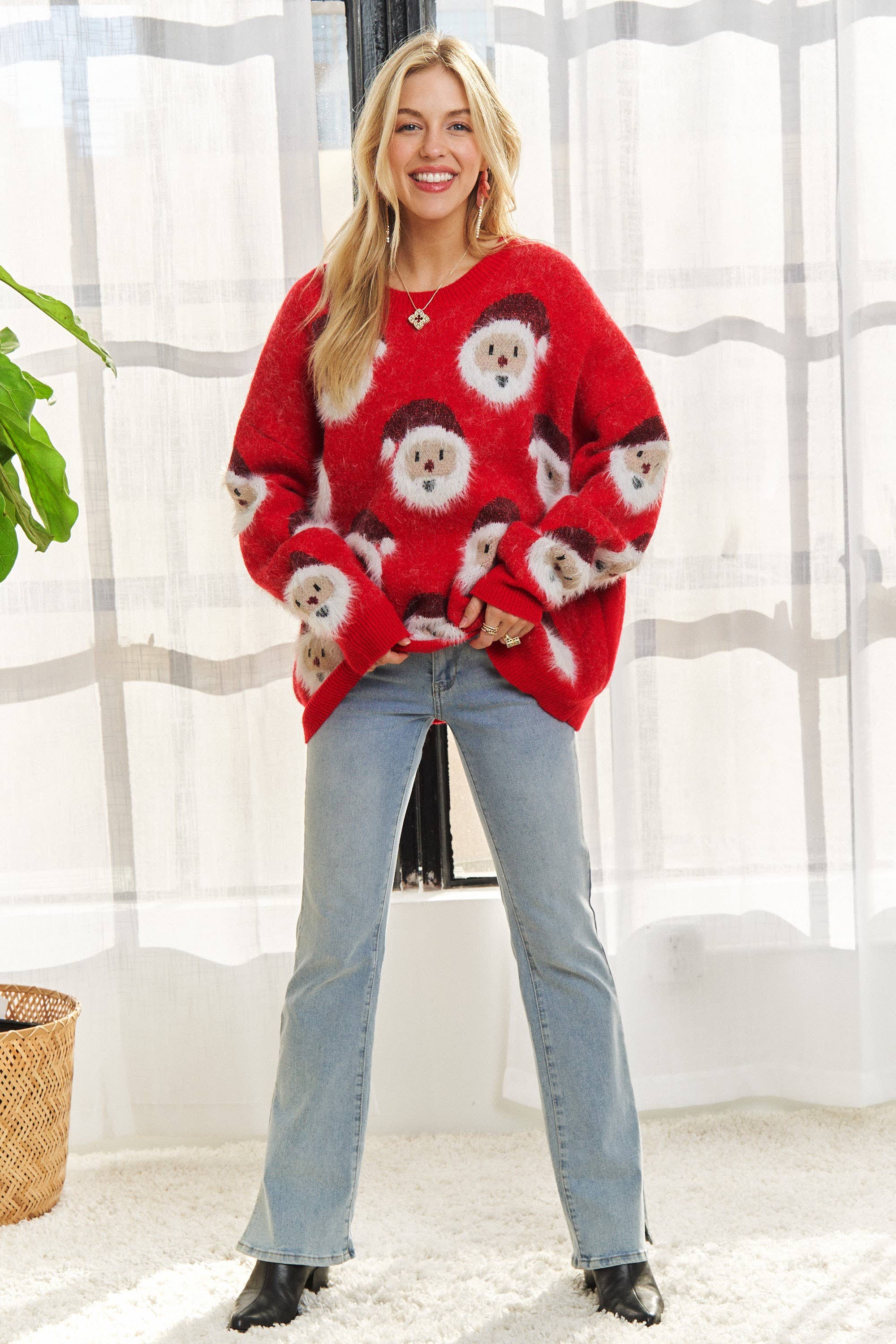ADORA LA - Wholesale Knit Sweater - Women's - CESW3773-  SANTA CLAUS SHAPE LONG SLEEVE SWEATER14