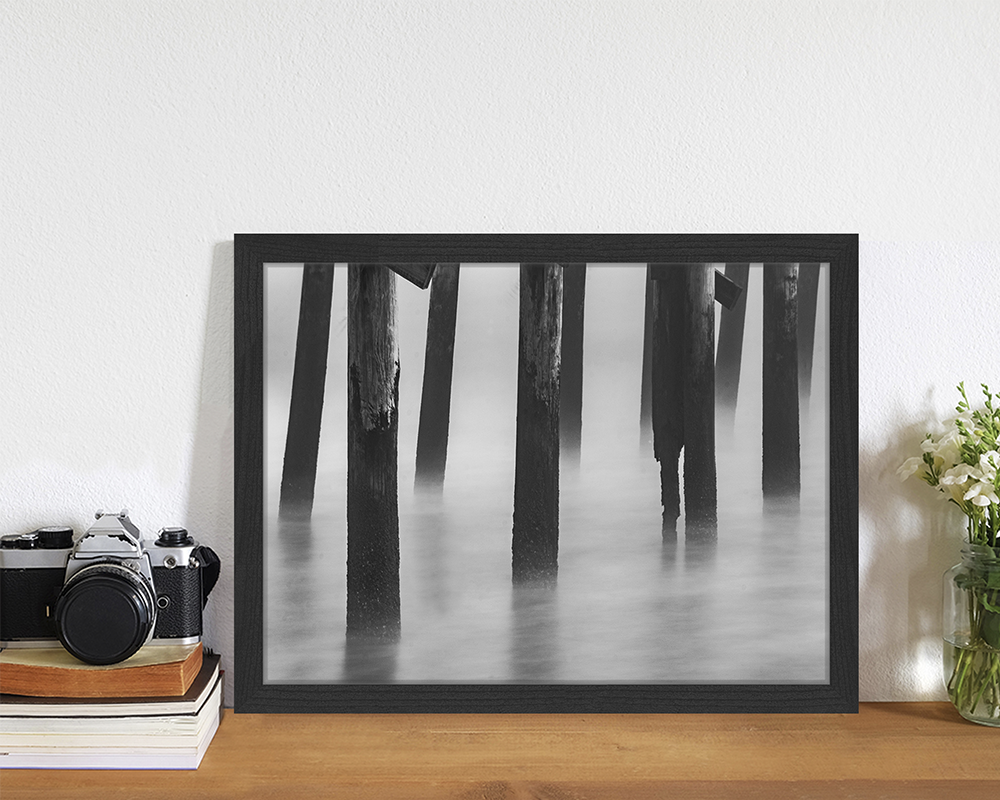 Black Foggy Ocean image. Wall art print with frame. for wholesale on Faire1