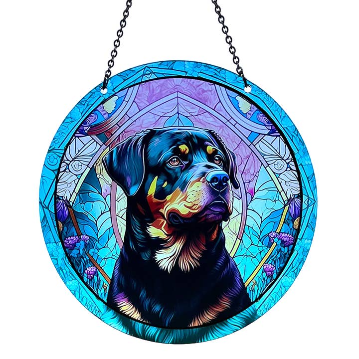 Attrape-soleil en acrylique avec chaîne Rottweiler #SC297 de d'ears pour la vente par d'ears inc.