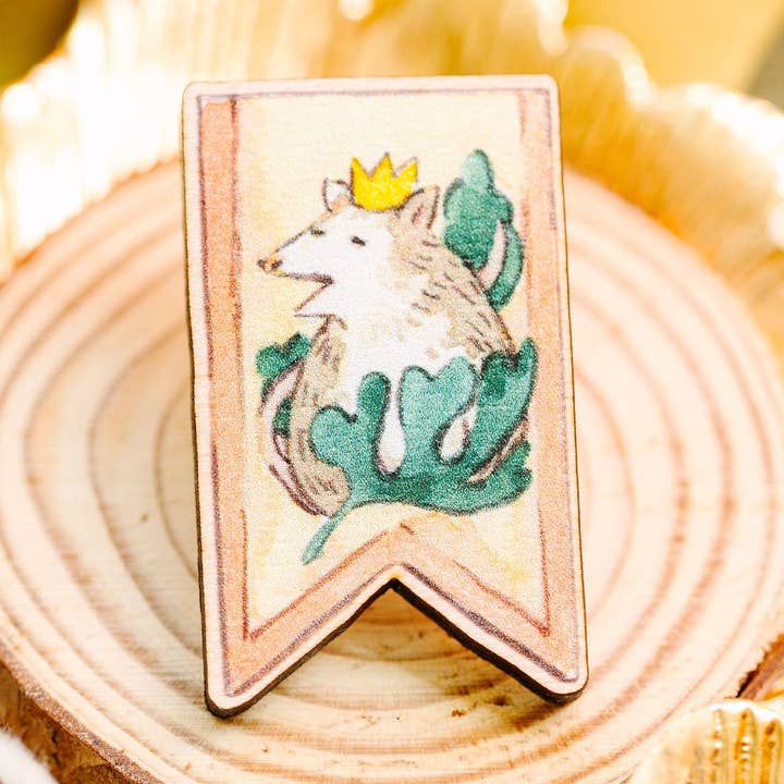 Possum Regent - 1.5" Wooden Pin for wholesale by Cottonbook