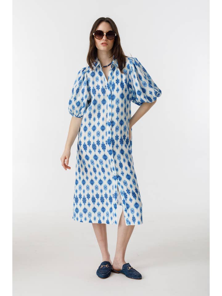 Angel Linen Dress - Hamptons Print for wholesale on Faire4