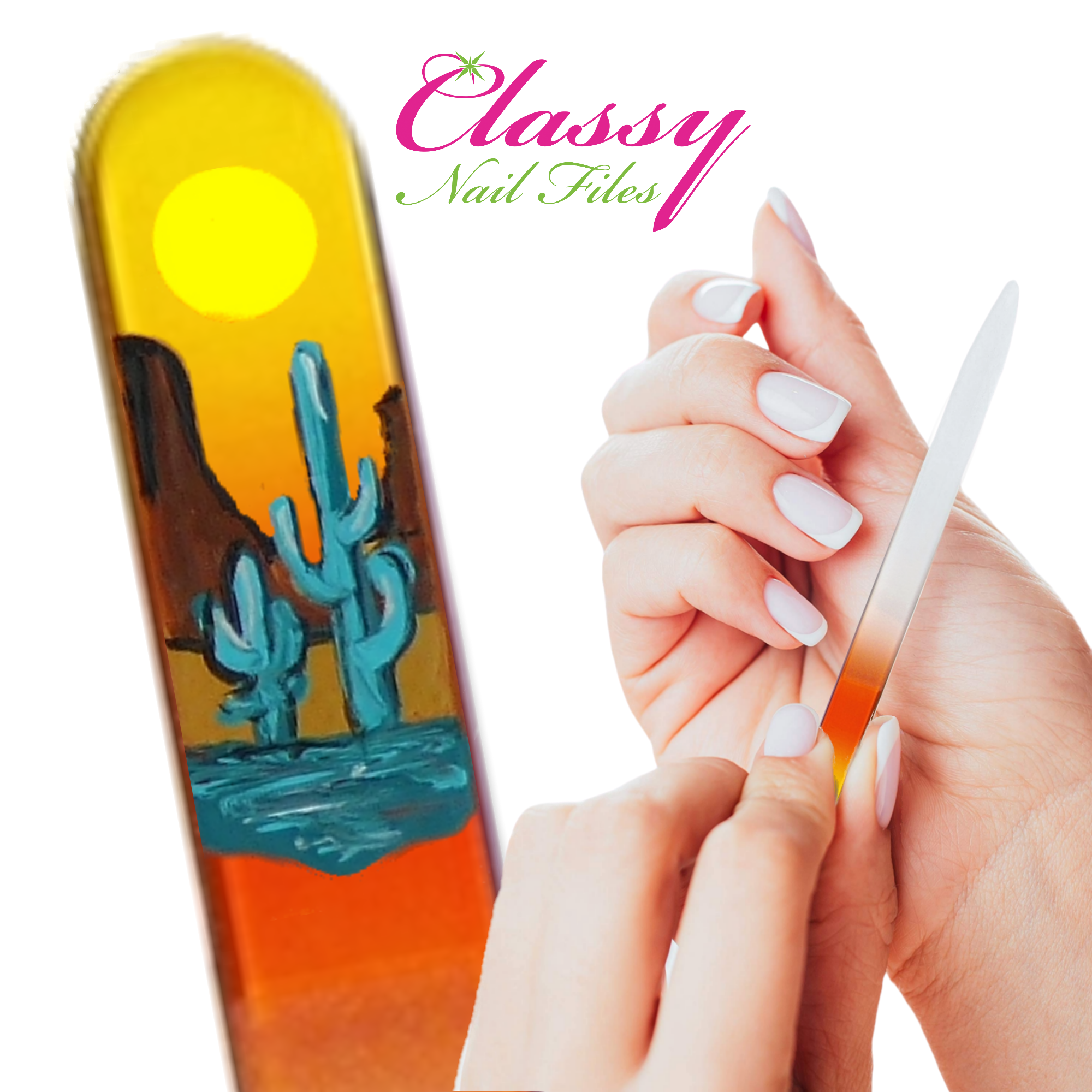 Classy Nail Files - Wholesale Nail File - Desert Oasis Cactus Southwest Hand Painted Crystal Nail File5