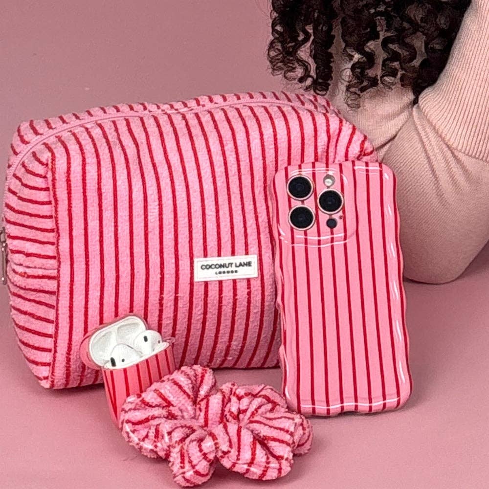 Coconut Lane – wholesale Make-up/cosmetic bag – Towel Makeup Bag - Cherry Stripe6