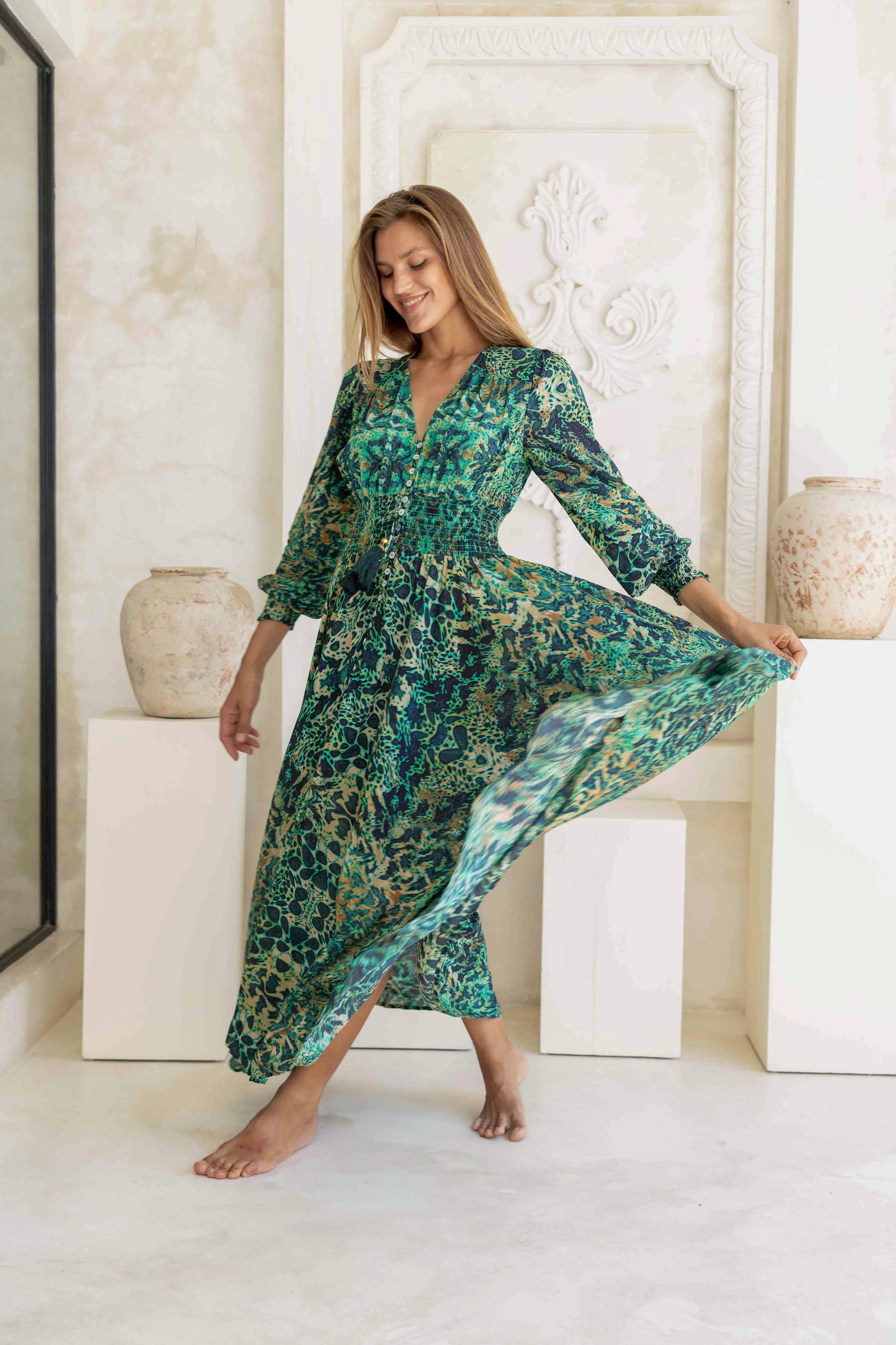 Sophia Alexia - Wholesale Dress - Women's - EMERALD LEOPARD ST TROPEZ MAXI DRESS4