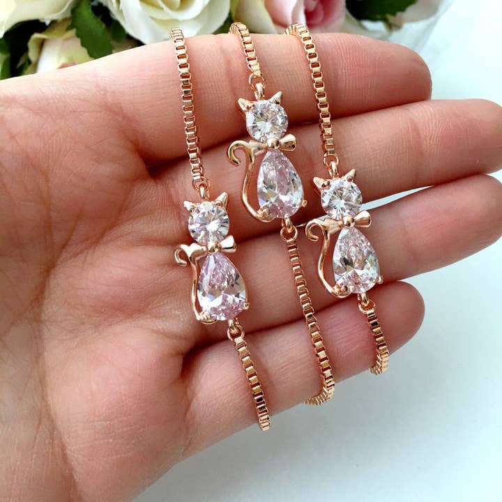 Crystal Cat Bracelet, Adjustable Animal Bracelet for wholesale by Evileyefavor