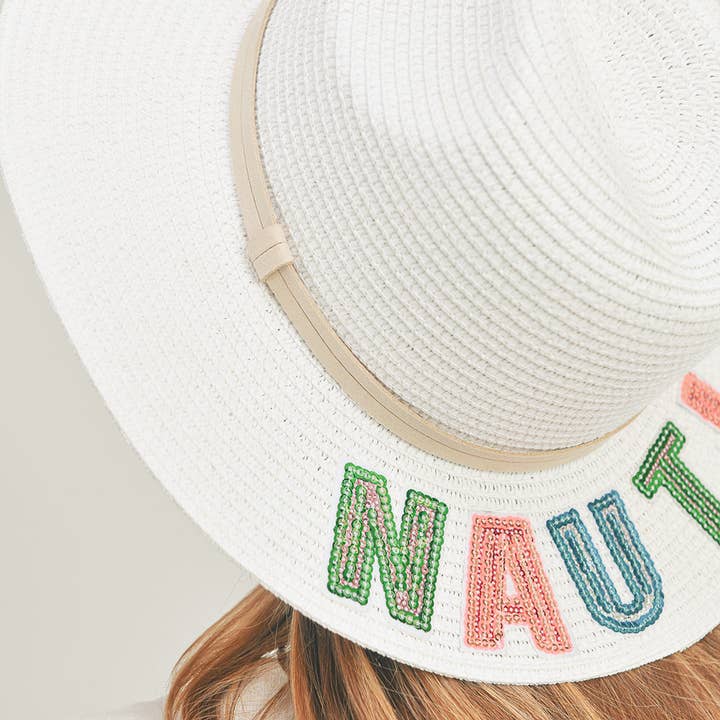 Sensibling Corp. - Wholesale Straw Hat - Women's - Nauti Sequin Message Straw Panama Sun Hat
