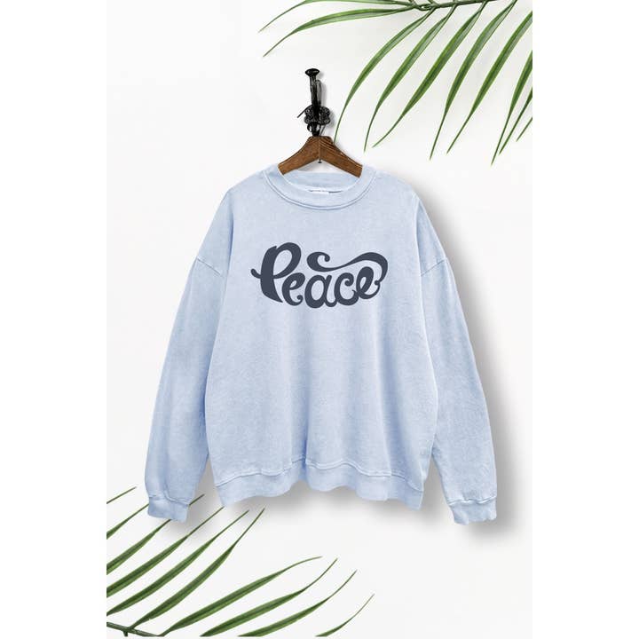 "PEACE" RETRO GRAPHIC MINERAL WASH SWEATSHIRT for wholesale by VINTAGE POINT USA