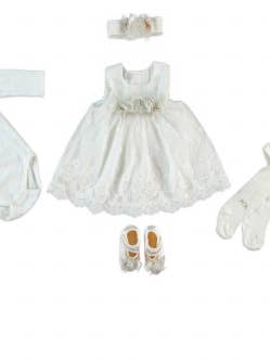 %100 Taufset für Mädchen aus Baumwolle, silberne Blumen für den Großhandel von Monna Rosa Milano LLC