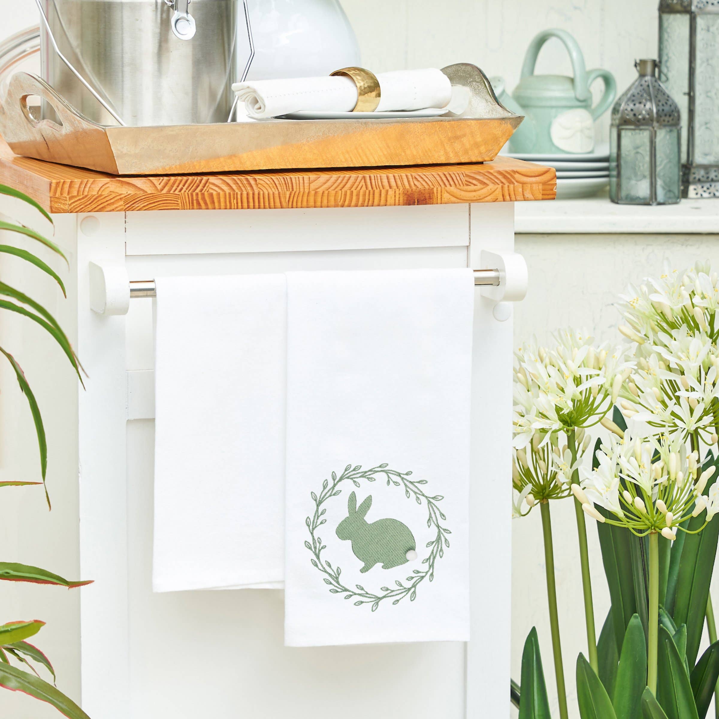 C&F Home - Vente Torchons - Torchon de cuisine Easter Spring Greens Bunny1