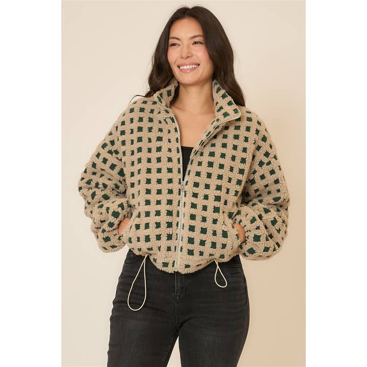 Cozy Casual, Inc. - Wholesale Jacket - Women's - Checker Sherpa Zip Up Jacket 6