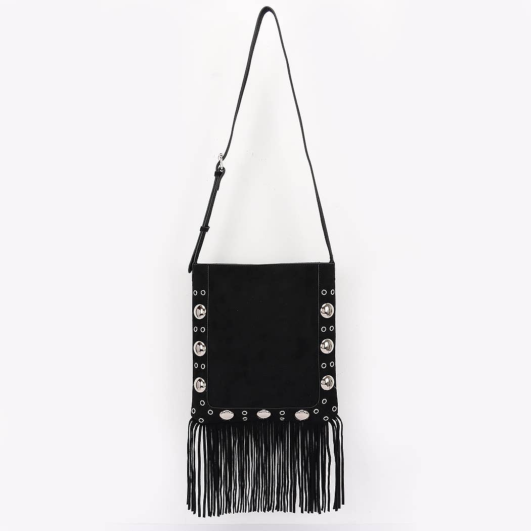 3AM BY H&D ACCESSORIES – wholesale Crossbody bag – Women's – Faux Suede Metal Studded Fringe Bag0