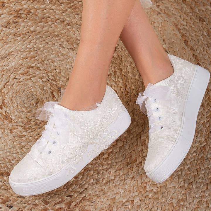 Elise - Ivory Lace Wedding Sneakers for wholesale on Faire