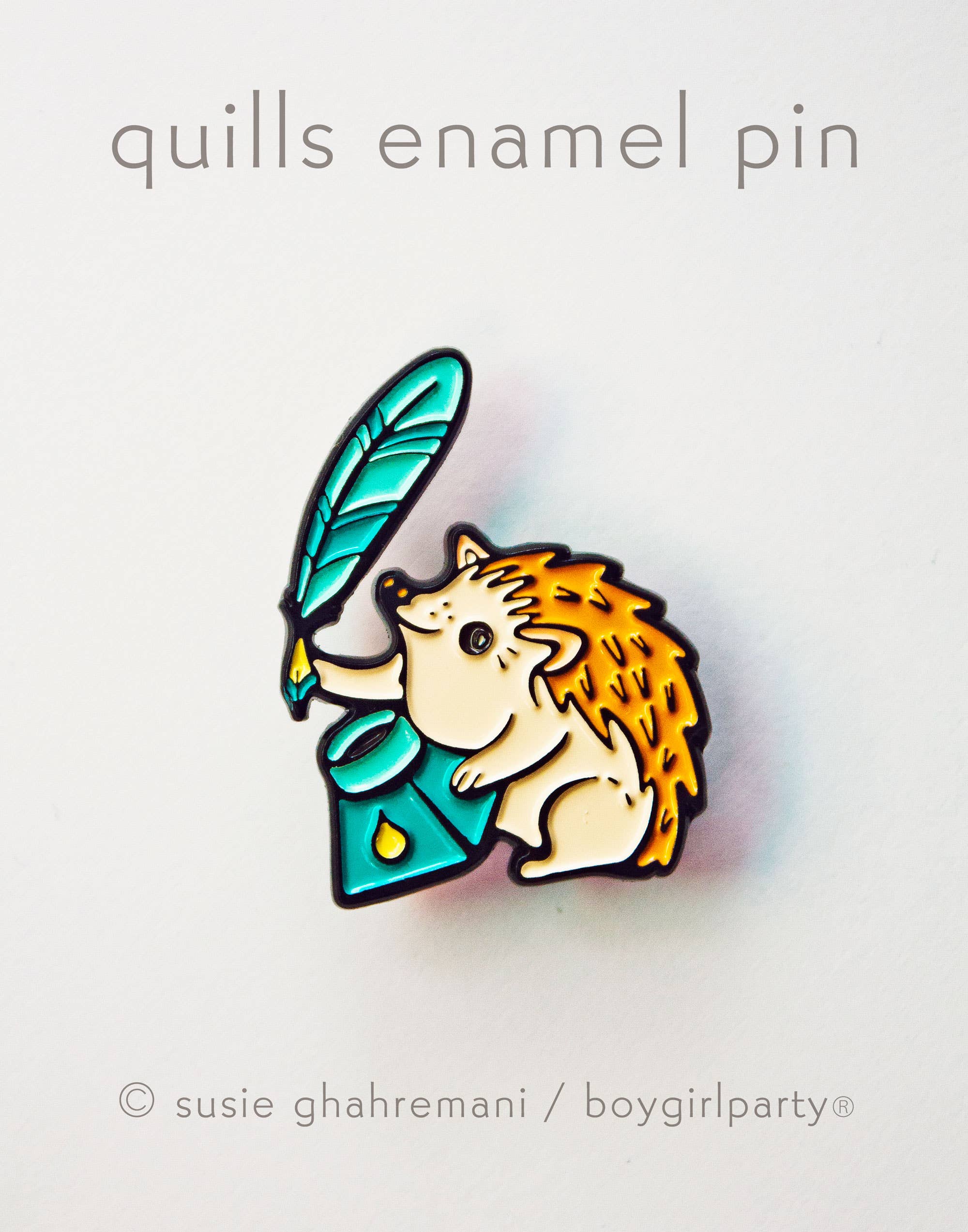 Boygirlparty - Wholesale Lapel Pin/Button - Hedgehog Quill Pen and Ink Enamel Pin — Calligrapher Gift0