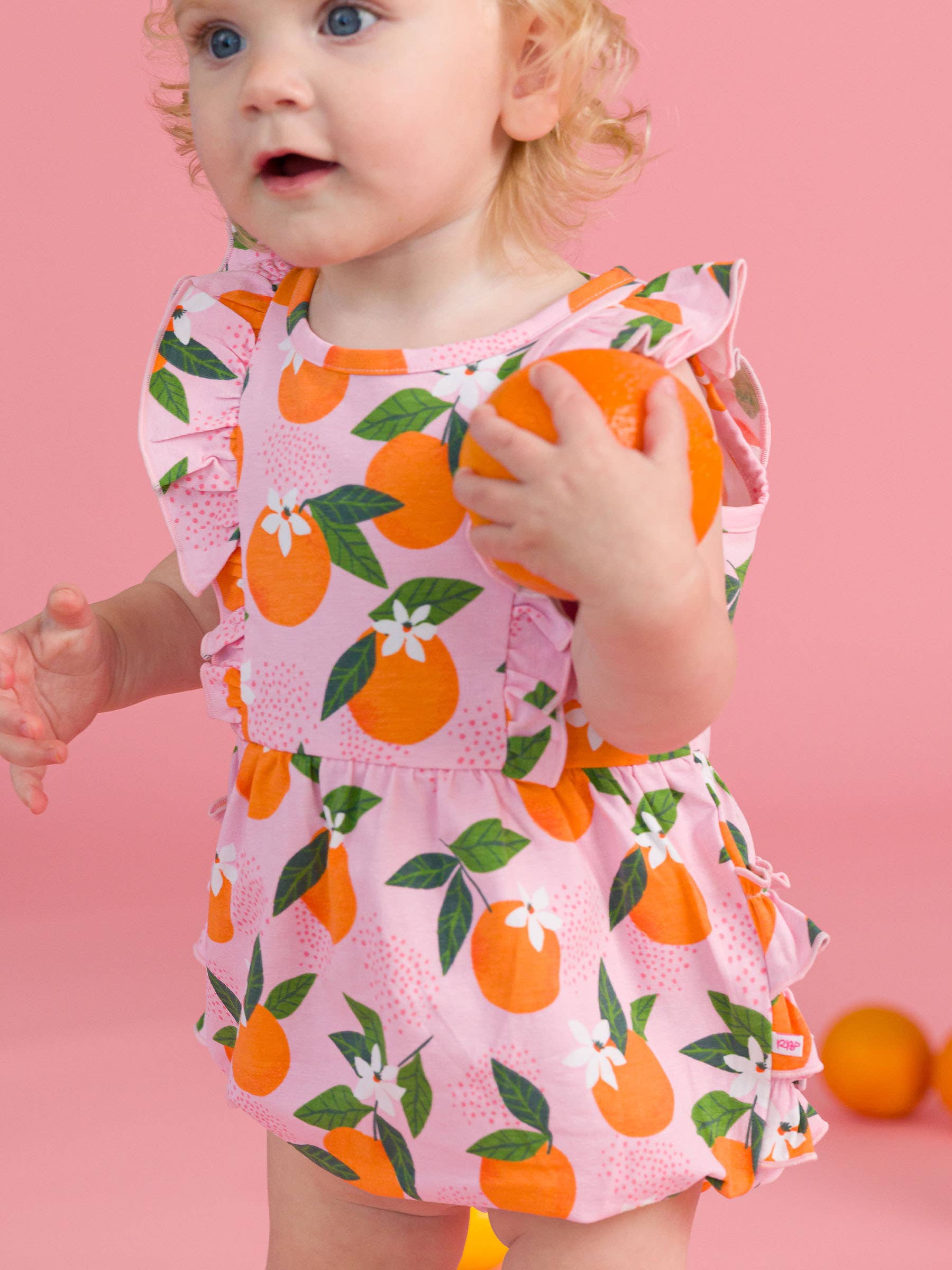 Pink Baby Girls Orange You The Sweetest Tank Waterfall Romper for wholesale on Faire4
