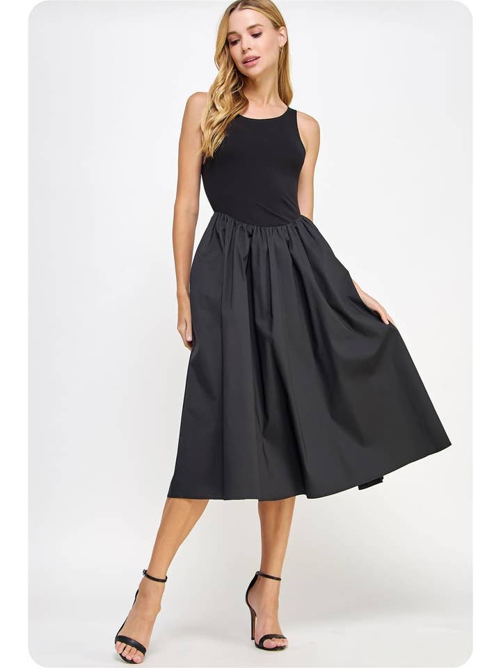 Strut & Bolt - Wholesale Dress - Women's - Knit Contrast Poplin Long Dress