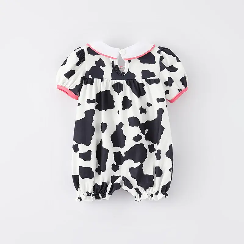 Auraquise - Wholesale Bodysuit (Non-Footed) - Baby - Baby Girls Summer Farm Cow Embroidered Infant Romper1