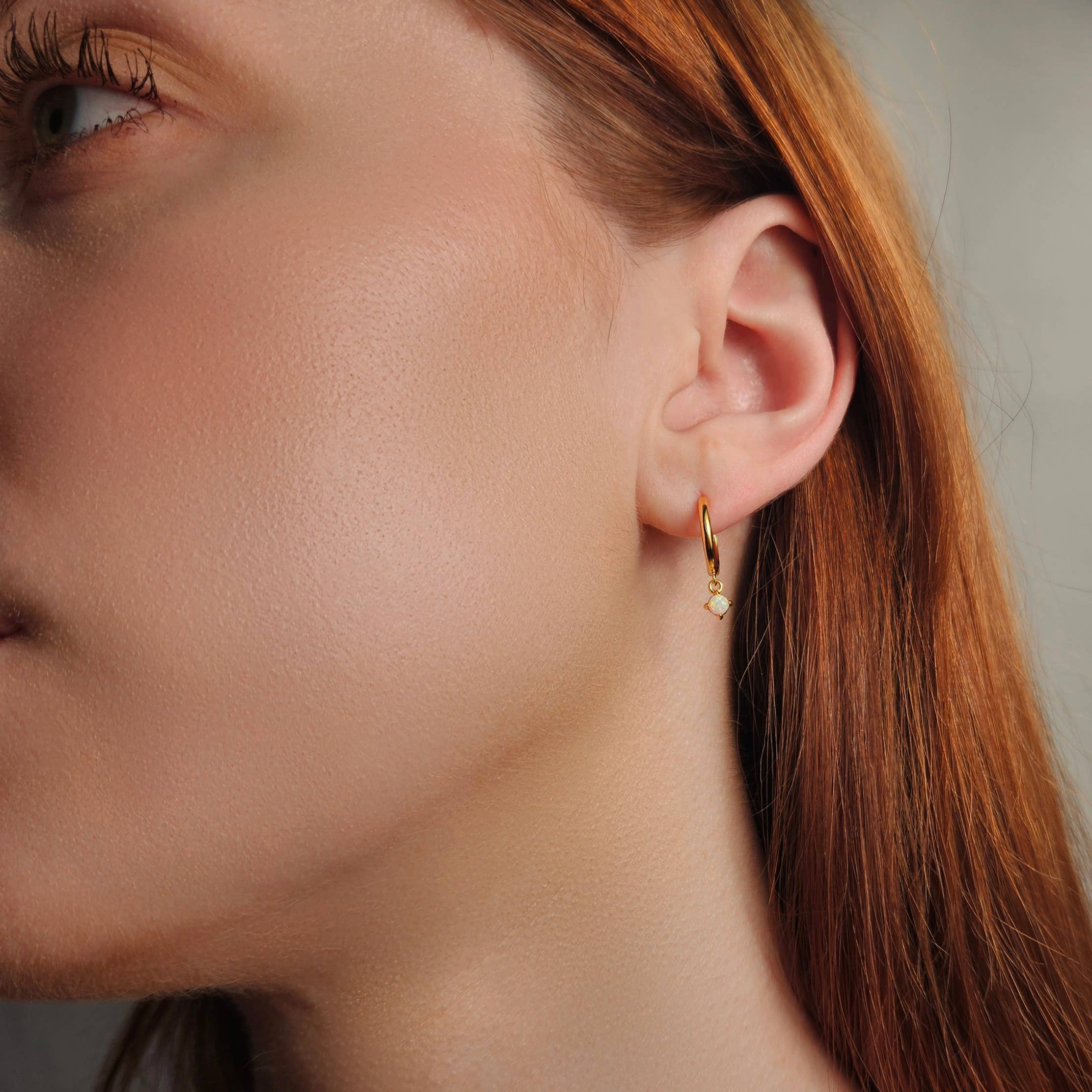 HolyBang Jewels - Wholesale Huggie Earrings - MINIMALIST OPAL DANGLE HOOP EARRINGS - E-H6035OPAL2