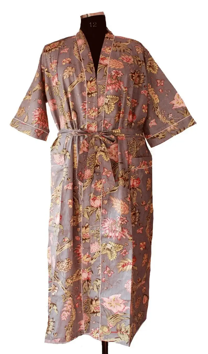 Robe Kimono Feminino Estampado Floral Feito à Mão para Festa de