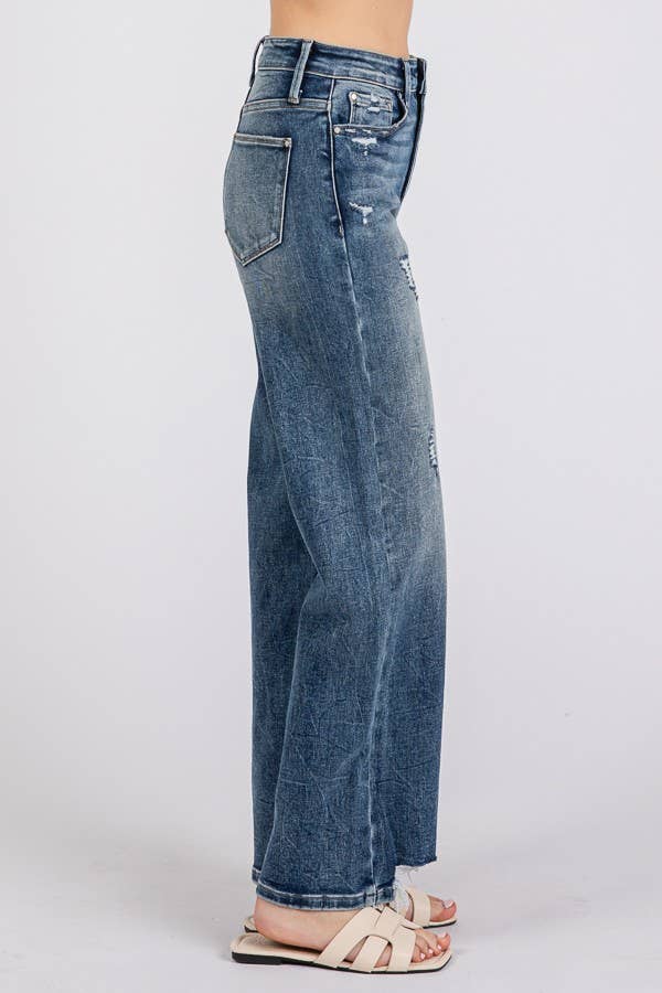 Petra153 - Wholesale Jeans - Women's - P1387W-DM HIGH RISE STRETCH SLIM WIDE LEG W/ DESTROYED HEM9