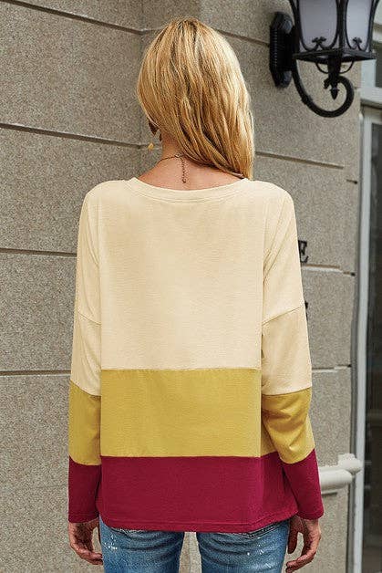 Elings - Wholesale Tunic - Women's - Round Neck Color Block Loose Top-Clearance5