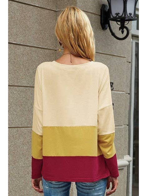 Elings - Wholesale Tunic - Women's - Round Neck Color Block Loose Top-Clearance5