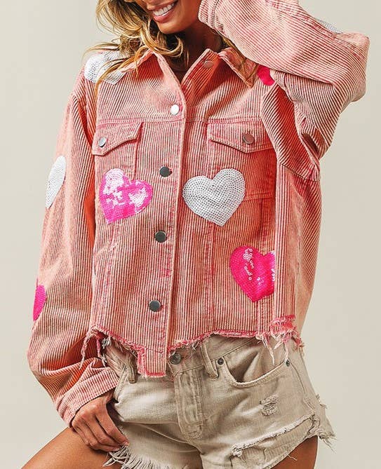 HIDDENBRAND - Wholesale Jacket - Women's - Love Sequins With Loose Corduroy Fleece Jacket1