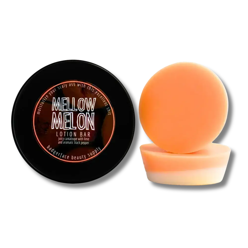 Badgerface Beauty Supply - Venta al por mayor Loción en pastilla - Barra de loción de melón. Loción sólida de verano. Loción hecha a mano.1