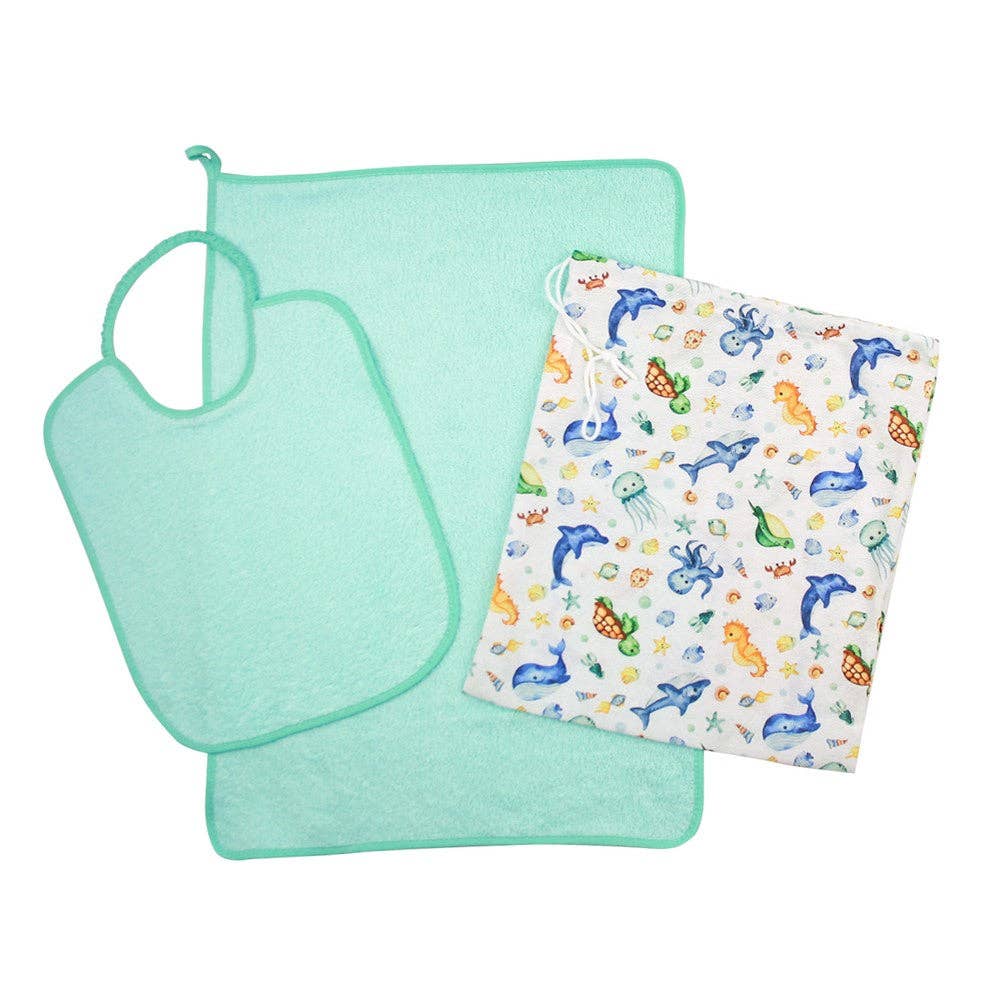 Almatex srl - Wholesale Clothing Set - Baby - Sebastian 3-piece set: bib with elastic band+towel+bag2