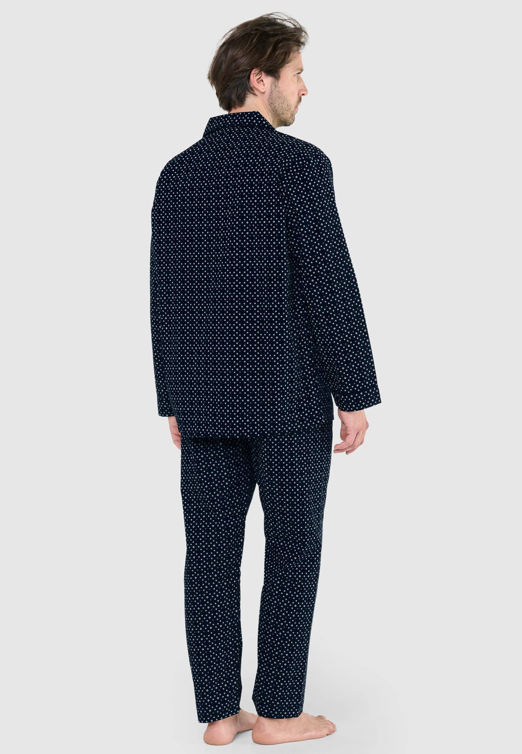 Bleu Pyjama long pour homme en popeline avec col châle - Marine 1400 en vente sur Faire2