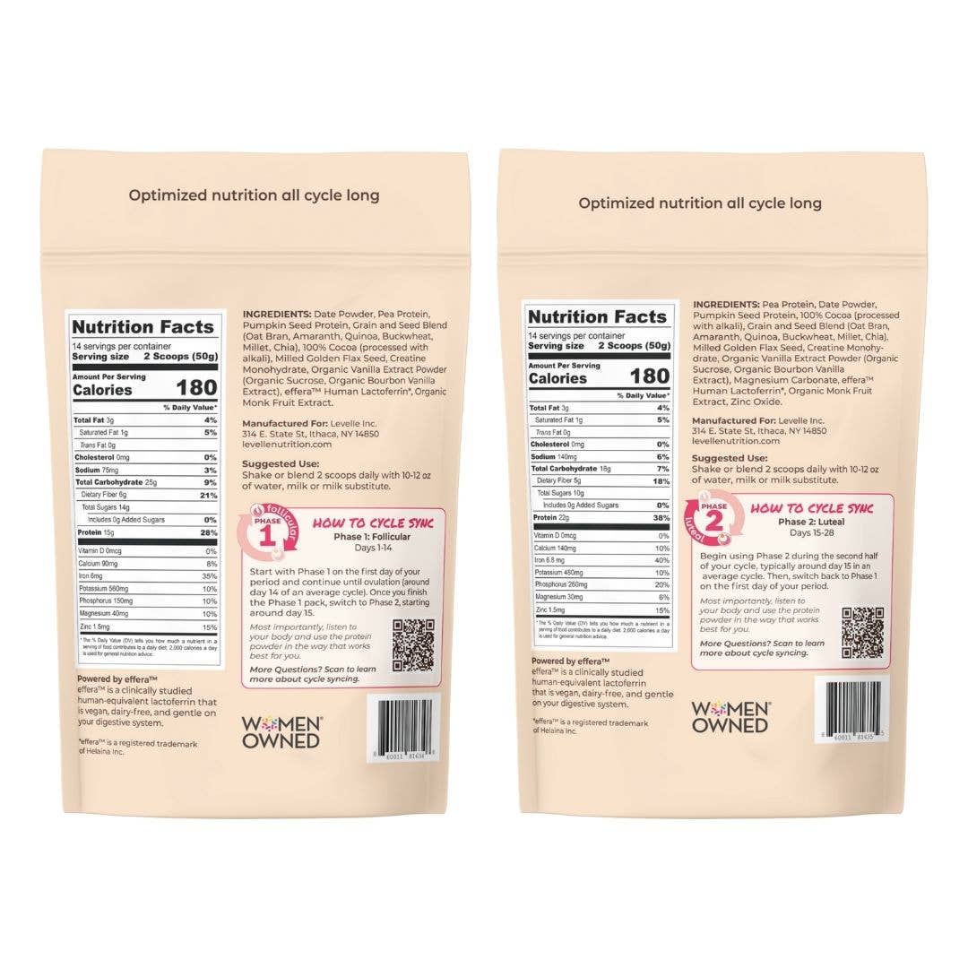 Levelle Nutrition - Wholesale Protein/Superfood Powder - Cycle-Syncing Chocolate Vegan Protein Powder - Full Cycle9