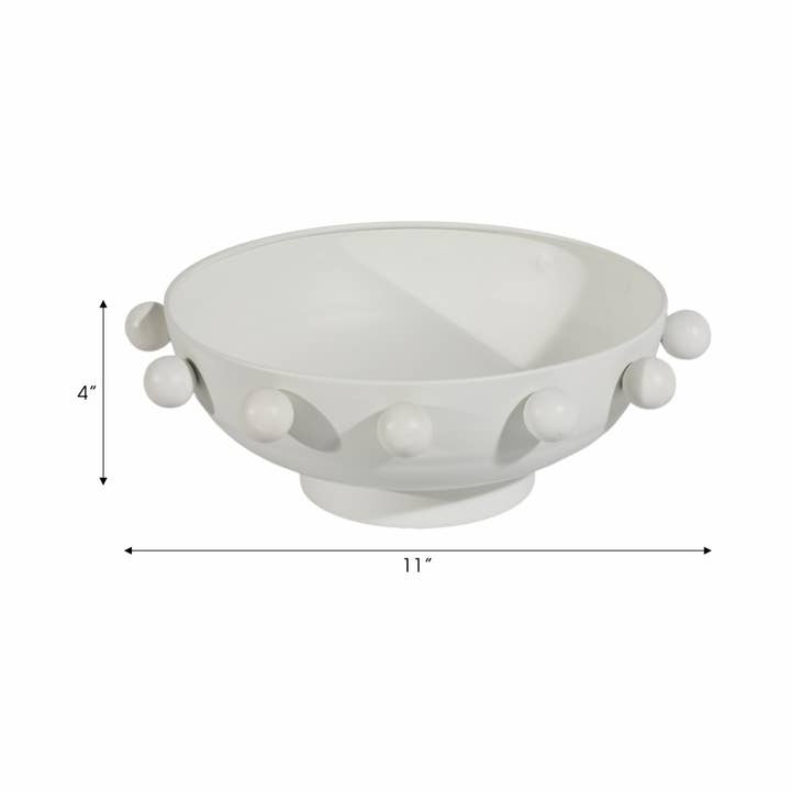 Sagebrook Home - Wholesale Decorative Plate/Dish/Bowl - Decorative Bowl - White Iron/Fir Wood Hobnail, 11 in.3