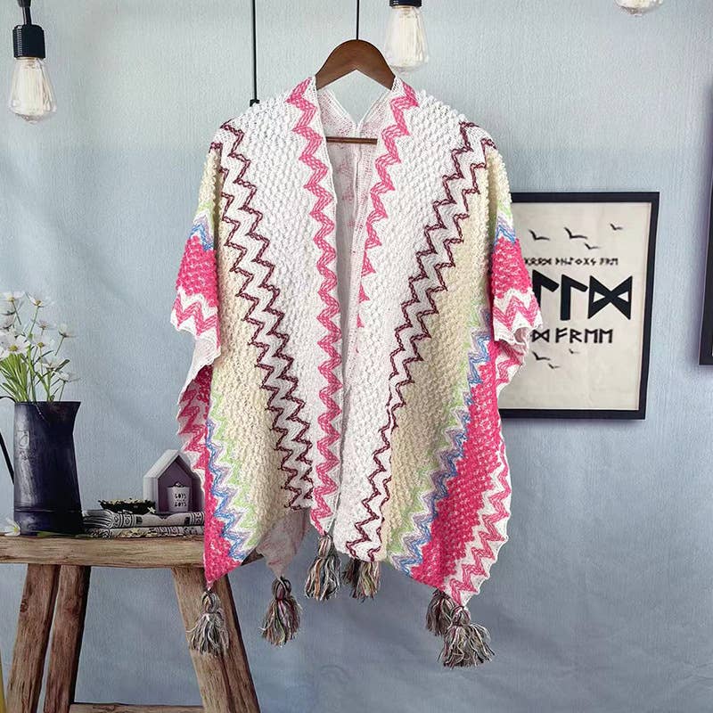 Rosa Clothing - Wholesale Kimono - Women's - Western Colorful Pop stripe Crochet Cardigan kimono shawl1