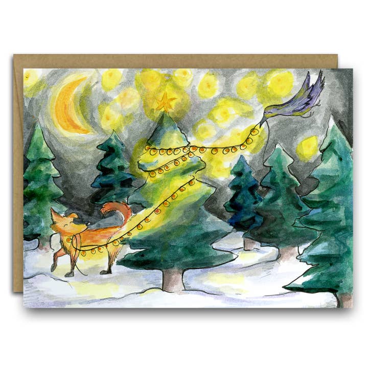 Woodland Tarjeta de Navidad/Árbol de Navidad/Navidad para venta al por mayor de Fox & Crow Paper co.