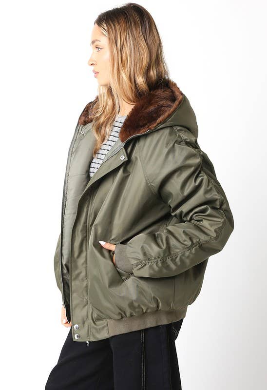 Brun Olive Blouson Bombardier Oversize Noah en vente sur Faire4