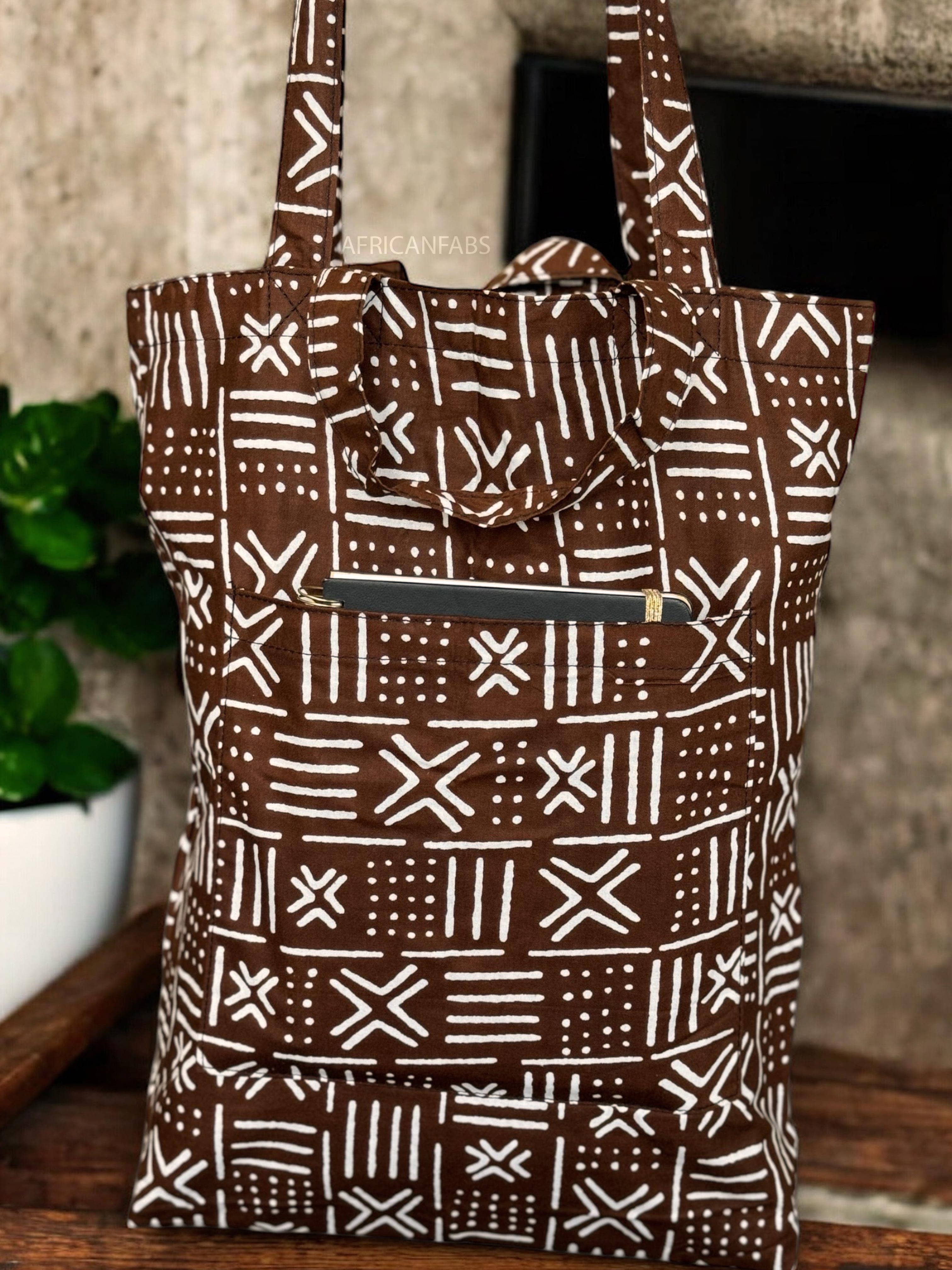 AfricanFabs - Wholesale Tote Bag - Unisex - Shopper bag with African print - Brown X Bogolan - Reusable Cotton Tote Bag1