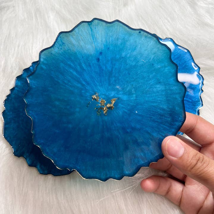 KraftzbyKenzie - Wholesale Coasters - Blue and Gold Foil Coaster | Resin Coaster2