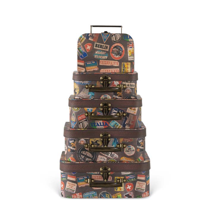 Set di 5 valigie in cartone con coperchi incernierati e manici per la vendita all'ingrosso da parte di Soul & Lane