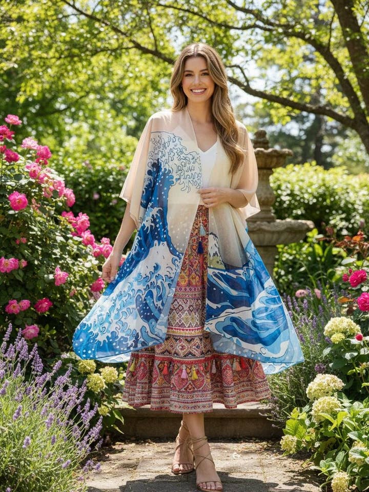 JC091761 Kimono Grande Onda Azul por atacado de JC Sunny Fashion