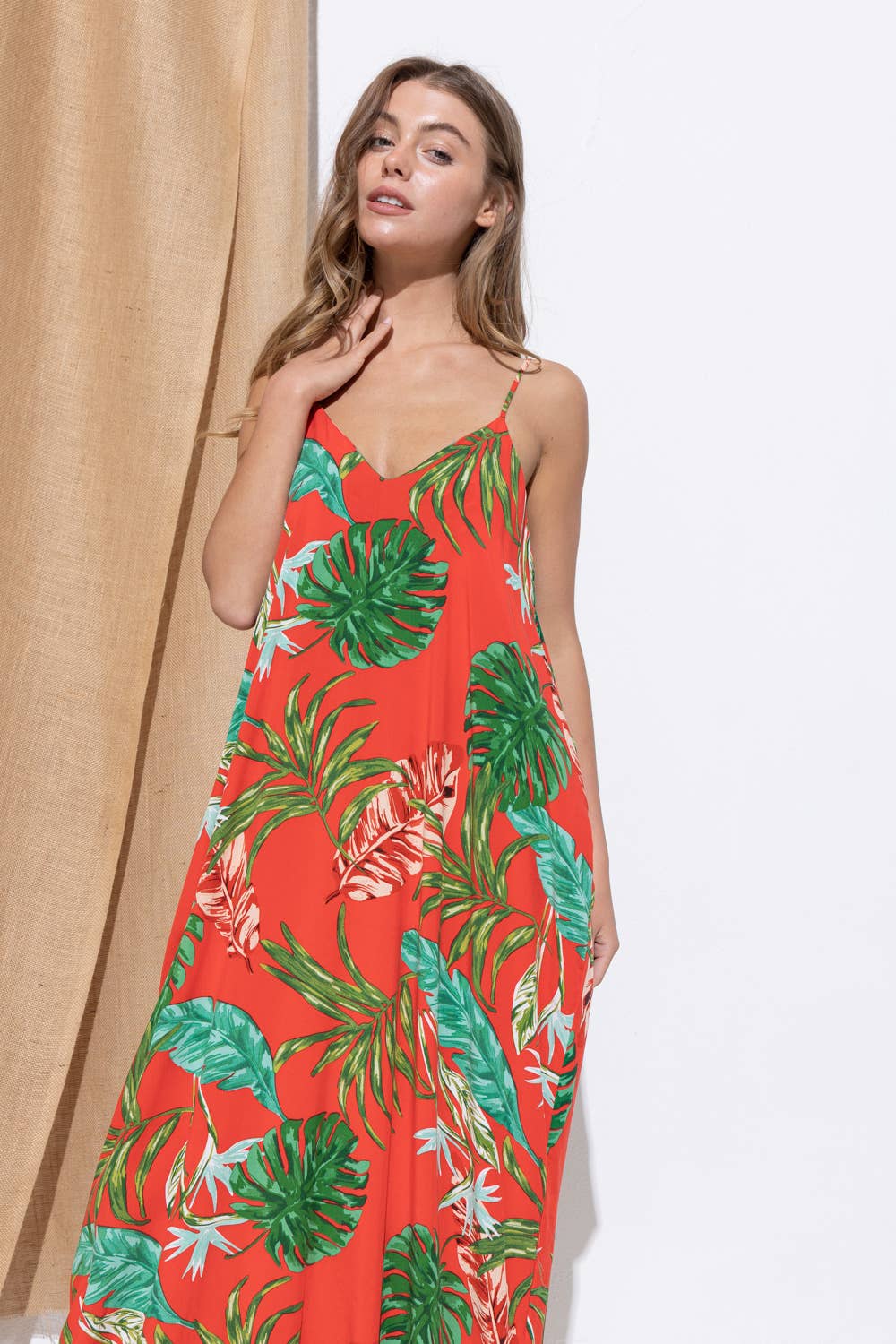 Bloidy - Wholesale Dress - Women's - Palm Leaf Tropical Floral Print Maxi Dress - C967620