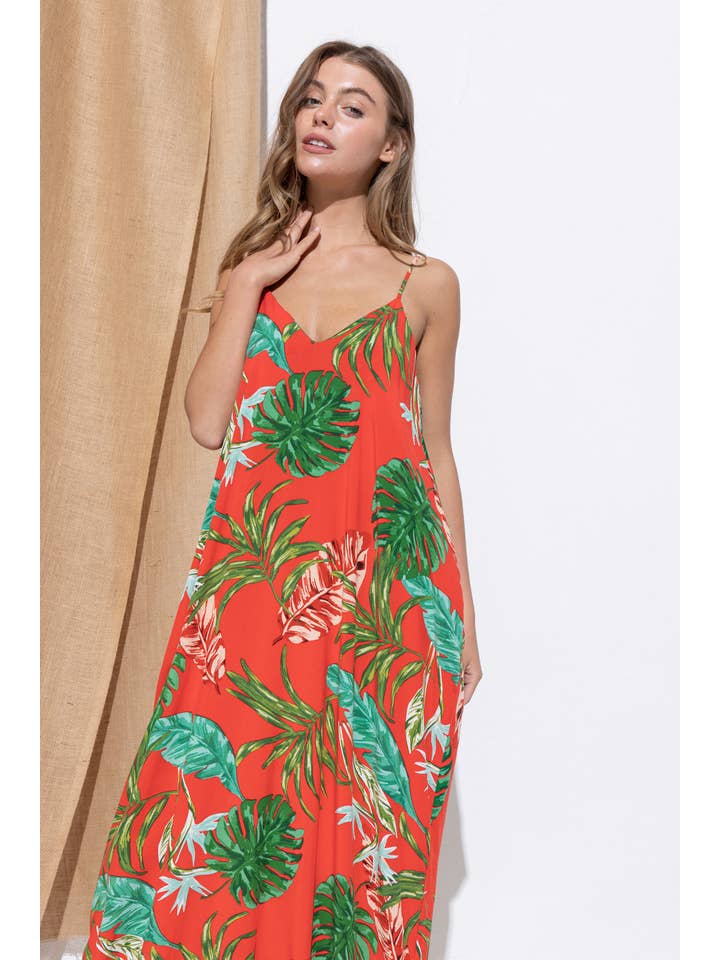 Bloidy - Wholesale Dress - Women's - Palm Leaf Tropical Floral Print Maxi Dress - C967620