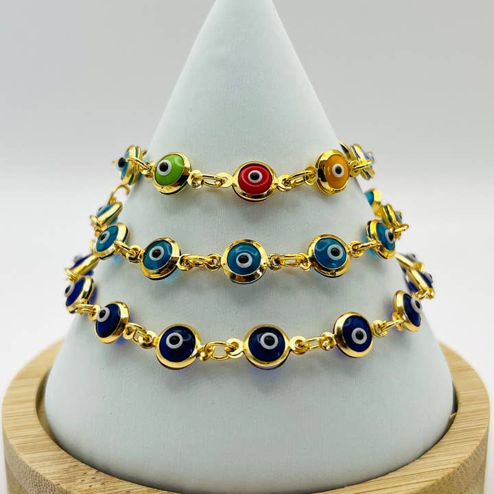 Loli - Wholesale Link & Chain Bracelet - Lux Crystal Chain Evil Eye Bracelet - Silver - Gold Color5